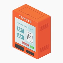 Isometric Orange Ticket Vending Machine Atm Isolated Vector Illustration
