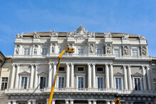 Doge's Palace With Crane For Maintenance Works Genoa Italy