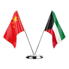 Wall Mural - Two table flags isolated on white background 3d illustration, china and kuwait