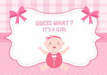 Birth Photo Is It A Girl With A Baby Image And Pink Color Background Cartoon Illustration For Greeting Card Or Signboard