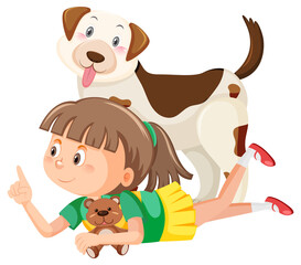 Cartoon cute girl with a dog