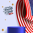 © bokmok - Independence day USA sale banner with product display cylindrical shape and America waving flag