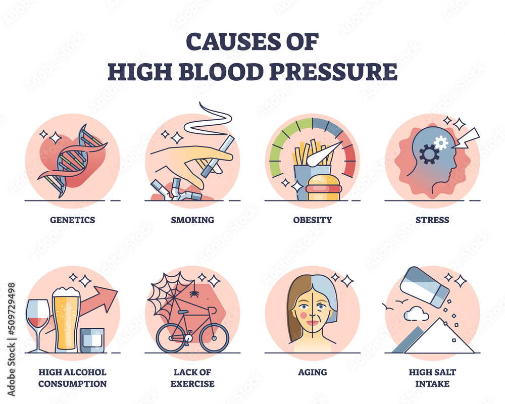 Vector de Stock Causes of high blood pressure with cardiology risks ...