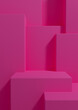 © Little River - Bright magenta, neon pink 3D rendering product display wallpaper with podium or stand good fore one or two luxury products on simple, minimal, abstract, geometry product photography background