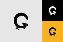 Initial C Letter Logo With Cat, Minimalist Letter Logo Template Design, Black Cat Logo Vector