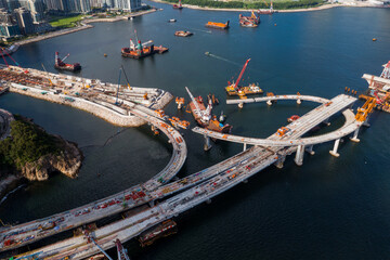 Sticker - Aerial view of Bridge under construction in Tseung Kwan O of Hong Kong