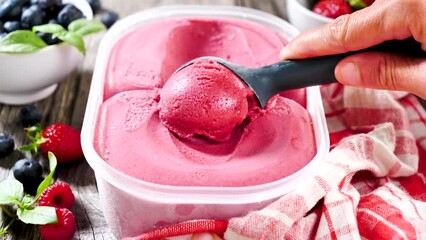 Poster - berry fruit ice cream scooping