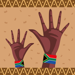 Sticker - raised black hands south africa flags