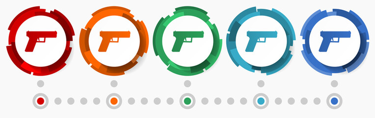 Poster - Pistol, gun, weapon concept vector icon set, flat design pointers, infographic template