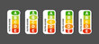 Nutri-score vertical icons set. Isolatad Nutriscore stickers for packaging on white background. Food rating system signs : A, B, C, D, E. Vector illustration.
