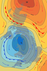 Wall Mural - weather forecast map of great britain. movement of cold front to uk. meteorological forecast. templa