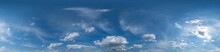 Blue Sky Hdri 360 Panorama With White Beautiful Clouds. Seamless Panorama With Zenith For Use In 3d Graphics Or Game Development As Sky Dome Or Edit Drone Shot For Sky Replacement