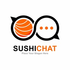 Wall Mural - Sushi chat vector logo template. Suitable for business, food, and media social