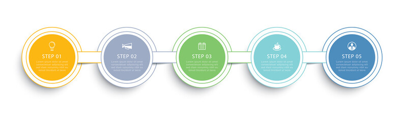 Infographics circle timeline with 5 number thin line data template. Vector illustration abstract background.