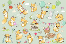 Big Vector Collection With Lovely Fox And Hare