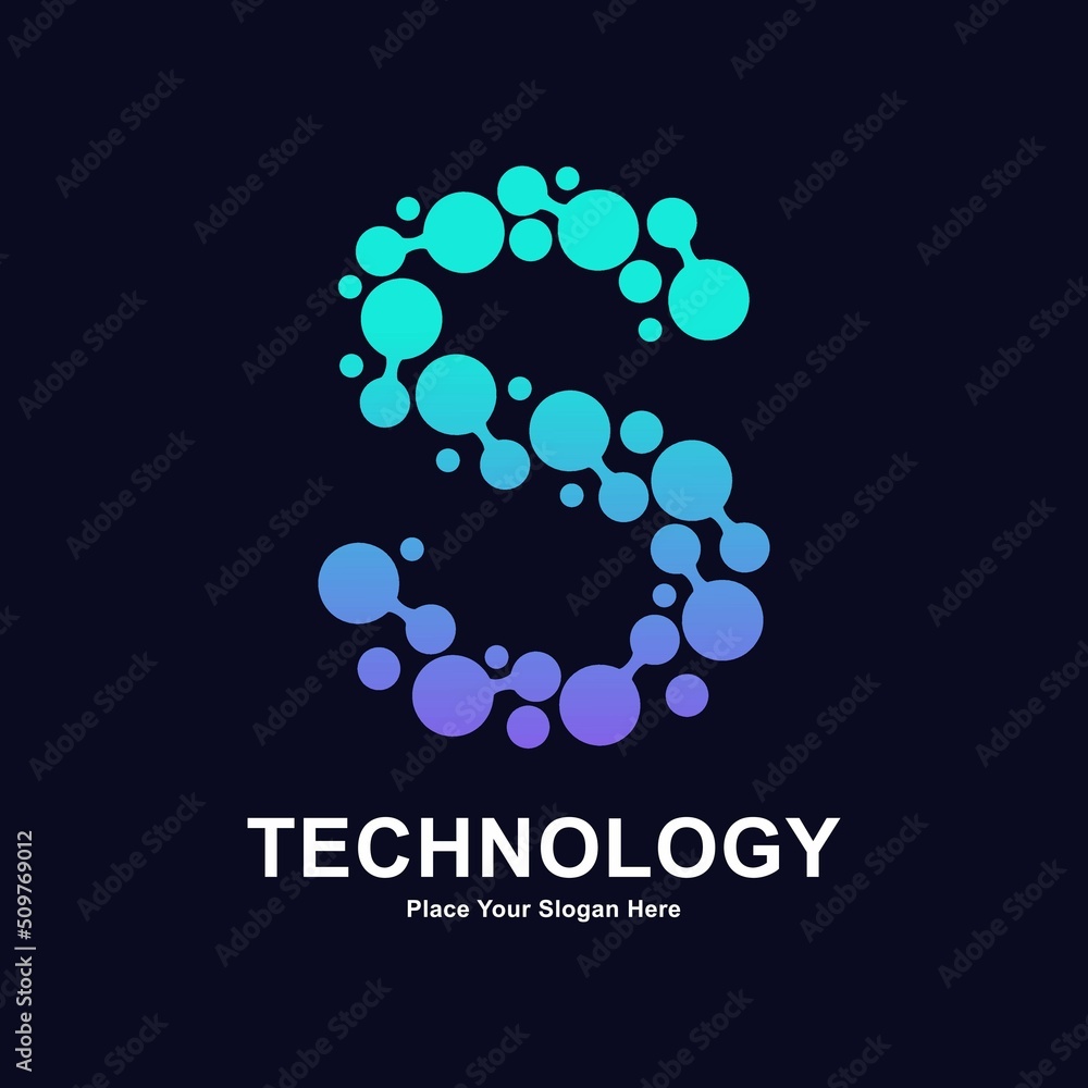 Abstract Letter S with molecule element and dots connection vector logo ...