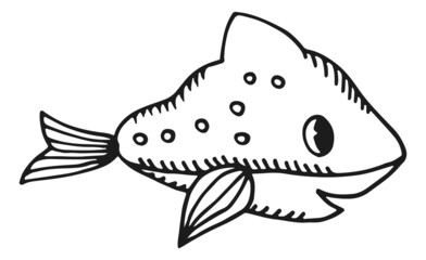 Poster - Funny fish ink drawing. Baby animal sketch