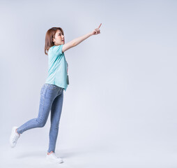 Wall Mural - Portrait of young Asian businesswoman on white background