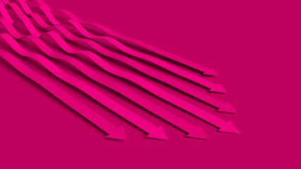 Aufkleber - Magenta violet business presentation. Arrows pointer 3D illustration. Directions of intensive development. An array of wavy lines in competition for dominance. Team tactics
