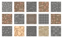 Pavement Stones. Street Cobblestone Tile Path, Sidewalk And Garden Patio Floor Texture, Outdoor Concrete Alley. Vector Park Road Paving Plan
