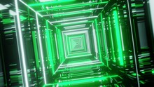 Abstract Green Fractal Neon Background With Lines And Strips. 3d Animation