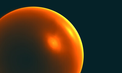Wall Mural - Part of orange glowing metallic 3d sphere, celestial body or balloon in far deep black space. Minimal simple digital artistic representation of space and infinity. Great as blank, template, element.