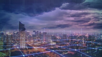 Conceptual smart city and Modern network communication network concept. 5G. IoT (Internet of Things). Telecommunication. 4k