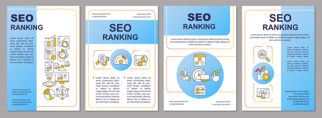 Search engine optimization ranking blue brochure template. Leaflet design with linear icons. Editable 4 vector layouts for presentation, annual reports. Arial-Black, Myriad Pro-Regular fonts used