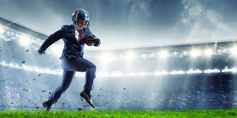 Wall Mural - Businessman acting as american football players