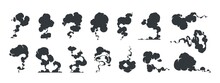 Cartoon Smoke Effect. Comic Windy Dust Stream, Steam Puff And Puff Movement, Blow Silhouette For Game Animation. Vector Fume Motion Asset