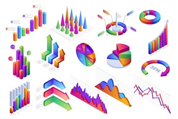 Wall Mural - isometric infographic. 3d diagrams, graphs, progress bars and charts, business and finance statistic