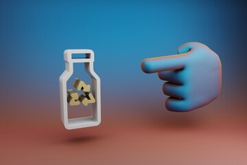 Aufkleber - Beautiful illustrations abstract Hand index finger points to Recycle bottle symbol icon on a multicolor bright background. 3d rendering illustration. Background pattern for design.