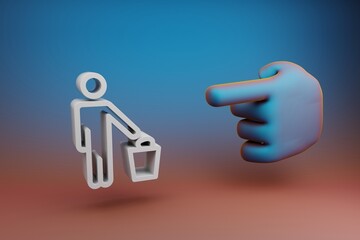 Aufkleber - Beautiful illustrations abstract Hand index finger points to Recycle symbol icon on a multicolor bright background. 3d rendering illustration. Background pattern for design.