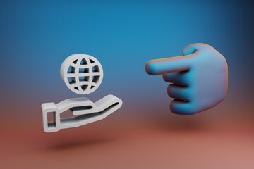 Leinwandbilder - Beautiful illustrations abstract Hand index finger points to save earth symbol icon on a multicolor bright background. 3d rendering illustration. Background pattern for design.