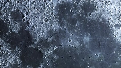 Wall Mural - Textured surface of the moving moon. Realistic moonscape background, floor with craters. Lunar landscape, macro view.Close up view 3d animation in 4k.
