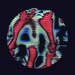 Aufkleber - Glitched and distorted sphere in holographic colors. Trendy logotype template.