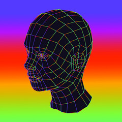 Wall Mural - Abstract geometric composition with 3D polygonal model of a human head. Sci-fi futuristic vector illustration.