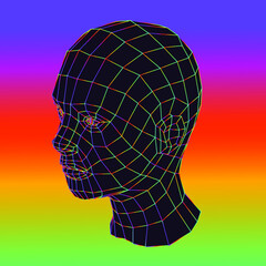 Poster - Abstract geometric composition with 3D polygonal model of a human head. Sci-fi futuristic vector illustration.