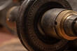 © Mike Gustafson - Close up details of metal lathe handle and gears, beautiful patina and age.