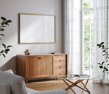 Mockup Frame In Scandinavian Living Room Interior Background, 3d Render