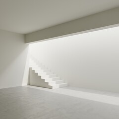 Wall Mural - Empty wall mockup in bright minimalist living room architectural space interior 3d rendering