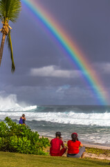 Wall Mural - Arc-en-ciel sur plage de Grand’Anse, île de la Réunion 