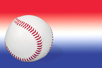 Wall Mural - Baseball with a shallow depth of field isolated on a red white and blue gradient with copy space