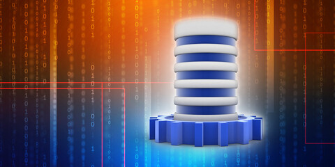 Canvas Print - 3d rendering Database storage data base with gear
