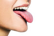 canvas print picture - Close Up Mund, weibliches Model streckt die Zunge raus