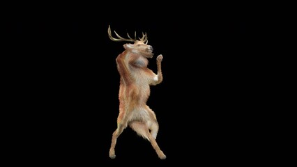 Wall Mural - deer dancing cg fur 3d rendering animal realistic cgi vfx animation loop composition 3d mapping cart
