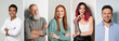 © New Africa - Collage with photos of happy attractive people on light grey background. Banner design