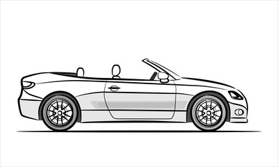 Wall Mural - Modern sport car cabriolet, abstract silhouette on white background. Hand drawn modern super car silhouette. Vehicle icons view from side. 