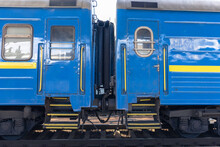 Old Blue Carriages Of A Passenger Train