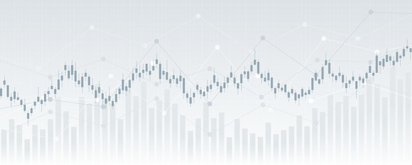 Wall Mural - widescreen abstract financial chart with uptrend line graph and candlestick on black and white color